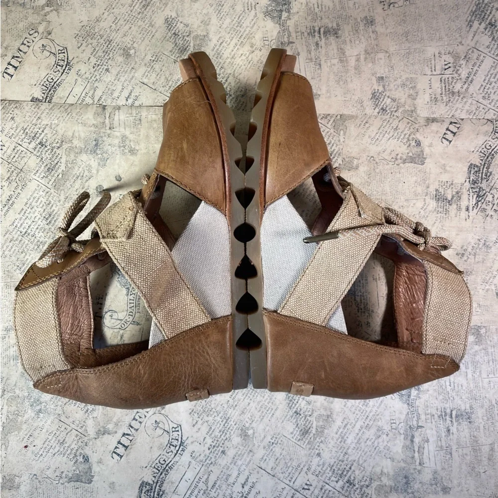 SOREL Joanie Lace Up Wedge Sandals Leather Canvas Comfort Shoes